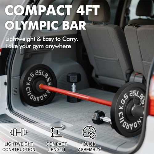 Mikolo EZ Curl Bar, 2 Inch Olympic Curl Bar for Biceps and Triceps, 47” Curling Bar with Knurled Grip, 700LB Barbell Bar with Multi-Angle Wrist-Friendly Design - color: Red - 4ft Straight Bar - Bar Only