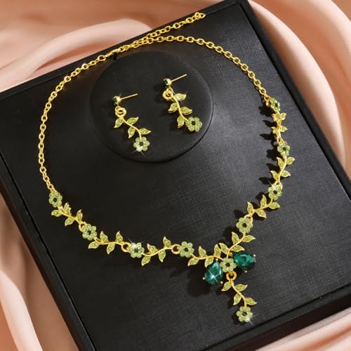 CSIYANJRY99 Silver Prom Jewelry Set Gold Wedding Jewelry Sets for Brides Necklace and Earring Bracelet Rhinestone Prom Party Costume Accessorie - color: Green