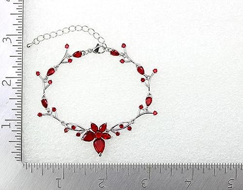 Faship Gorgeous CZ Crystal Floral Necklace Earrings Set - color: Red / Matching Bracelet