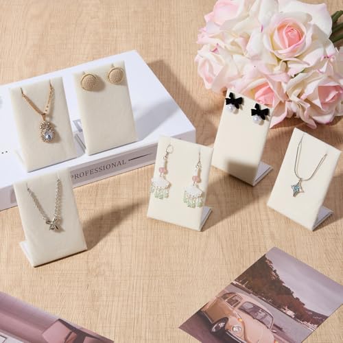 RattanView 12 Pieces Velvet Earring Display Stand Necklace Pendant Jewelry Stand Showcase Organizer Display Holder for Earring Pendant Accessory Rack(Beige,Straight Style,Velvet) - color: Beige