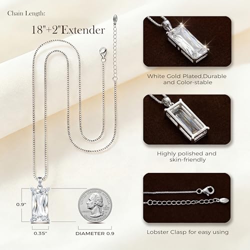8mm x 16mm Square Birthstone Pendant Necklace – Fashion charming Sterling Silver Gift for women - color: April