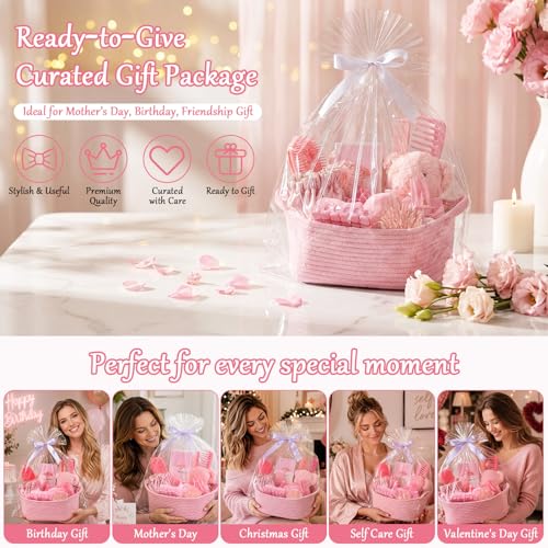 20 Pcs Gift Basket for Women Hair Care Pack Includes Self Care Beauty Set Hair brush Set for Women, Mom Friend Sister Wife Grandma Girlfriend Daughter(Pink) - color: Pink