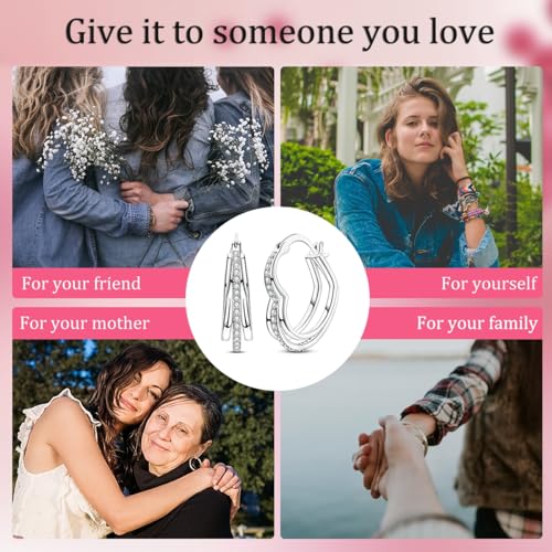 NARMO 925 Sterling Silver Earrings for Women Hypoallergenic Hoop Earrings - color: Stacked Love