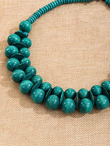 COLORFUL BLING Ethnic Large Chunky Wooden Beaded Necklaces Boho African Statement Necklace Handmade Tribal Collar Choker Bib Jewelry - color: joint blue