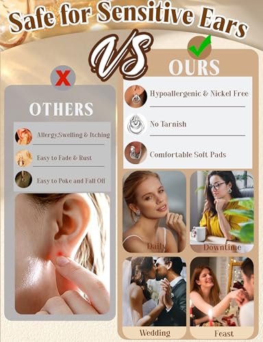 ORAZIO 4Pairs Clip On Earrings for Women Gold Silver Clip On Hoop Earrings Chunky Teardrop Clip Earrings Twist Round Clip On Stud Earrings No Piercing Fake Earrings Set - color: Silver Tone