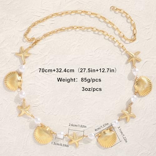XZQTIVE Starfish Pearl Waist Chain Belts for Women Mermaids Seashell Pearl Belly Chain Gold Pirate Rave Festival Summer Bikini Beach Jewelry Accessories - style: Starfish-1