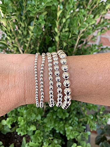 925 Sterling Silver 4MM-10M Italian Bead Ball Chain Bracelet- Handmade Bead Italian Bracelet, Silver Bead Bracelet For Women, 6.5, 7, 7.5, 8 Inch Bracelets - style: 3MM