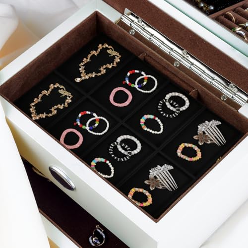 12 Pack Velvet Jewelry Trays,Stackable Jewelry Drawers 8.3x5x1inches Storage Trays for Display Beads Bracelets Necklaces Ring Earrings