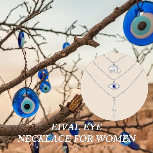 DAOCHONG S925 Sterling Silver Triple Layer Pendant Choker Necklace for Women 16"+2" - style: K-3 layered Evil Eye