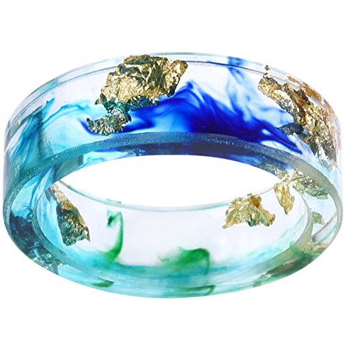 Jude Jewelers 8mm Ocean Style Transparent Plastic Resin Wedding Band Cocktail Party Ring - color: Blue & Green