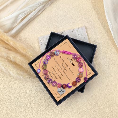 Mothers Day Gifts for Women, Natural Stone Beaded Bracelet Jewelry Birthday Gifts for Mom Grandma Aunt Mother in Law Nana Boyfriend Mom - color: Emperor's stone