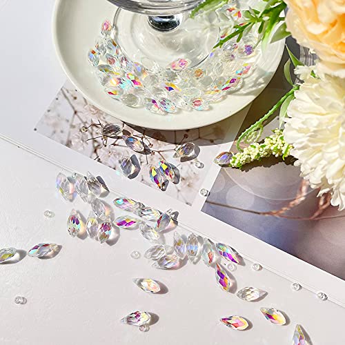 Hicarer 200 Pieces Teardrop Chandelier Crystal Pendants 6 x 12 mm AB Color Rainbow Crystal Beads for Chandelier Jewelry Making DIY Project Earring Necklaces Bracelets - color: AB Color