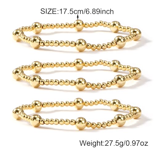 Gold Beaded Bracelet Stack for Women Colorful Small Seed Beads Bracelets Set Boho 14K Gold Plated Ball Stackable Stretch Non-Tarnish Dainty Jewelry Trendy Accessory Friendship Gift - color: Ball
