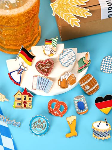JUNEBRUSHS 28pcs Oktoberfest Buttons Pins, Bavarian Style Badges for Oktoberfest Party Adults Autism Awareness Party Gift Supplies Clothes Decor Accessories - style: Oktoberfest Style