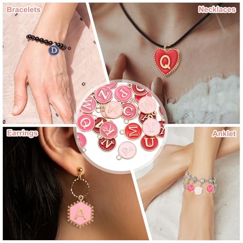 MECCANIXITY Letter Initial Charm Double Sided Alphabet Pendants A-Z Letter Charm for Jewelry Making Necklaces Bracelets Earrings DIY Accessories - color: Light Pink/Pink/Rose Red/Red