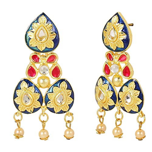 Efulgenz Indian Wedding Antique Crystal Faux Pearl Necklace Set for Women - color: Gold Multi