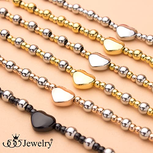 555Jewelry Stainless Steel Beads & Puffed Heart Charm Bracelet for Women & Ladies - color: Gold