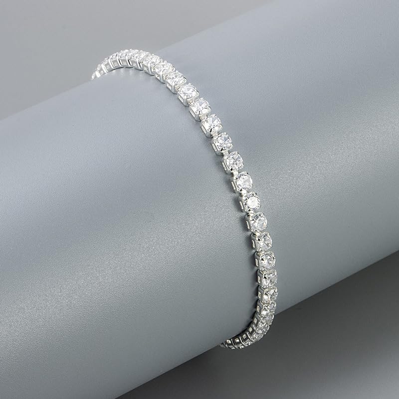 Silver Tennis Necklace and Bracelet Set for Women Wedding Jewelry Sets for Brides Earrings Prom Bridesmaid Jewelry - color: Silver01