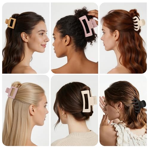 Small Medium Claw Clips for Women, 3 Styles Hair Clips for Thick and Thin Hair, Non-slip Strong Hold, 12 Pcs (White,Pink,Khaki,Brown) - color: White,Pink,Khaki,Brown