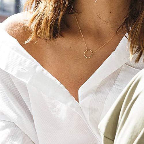 Turandoss Dainty Layered Choker Necklace, Handmade Y Pendant Necklace Multilayer Bar Disc Necklace Adjustable Layering Choker Necklaces for Women - style: 2PCS - simulated Pearls&Circle