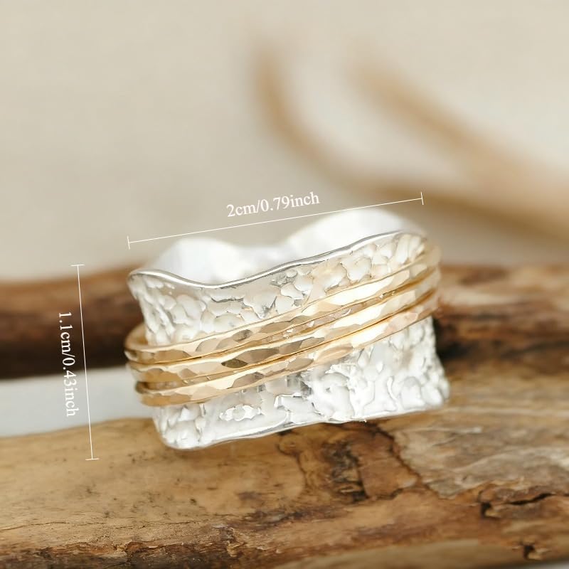 Creative Irregular Lines Two-Tone Wide Rings for Women Daily Casual Party Vacation Personality Jewelry - color: gold & silver