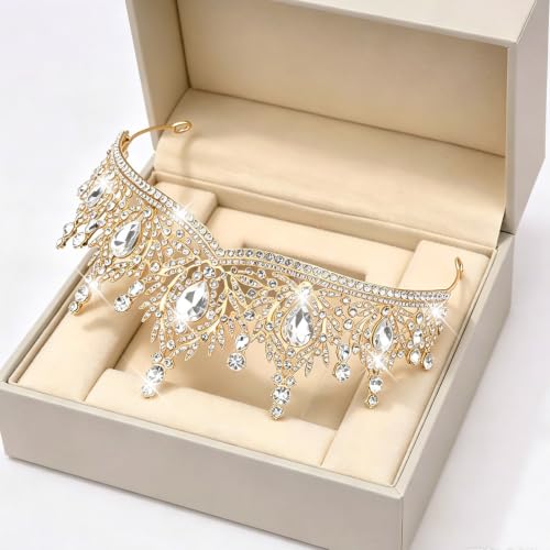 Casoty Gold Crystal Tiaras and Crowns for Women, Rhinestone Queen Headband Bridal Headpieces for Wedding Birthday Prom Quinceanera Pageant Party - color: Gold