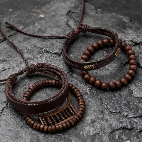 Wood Bead Necklace Africa Wooden Chain Statement Unisex Chunky Necklaces - color: 1 wood necklace+1#