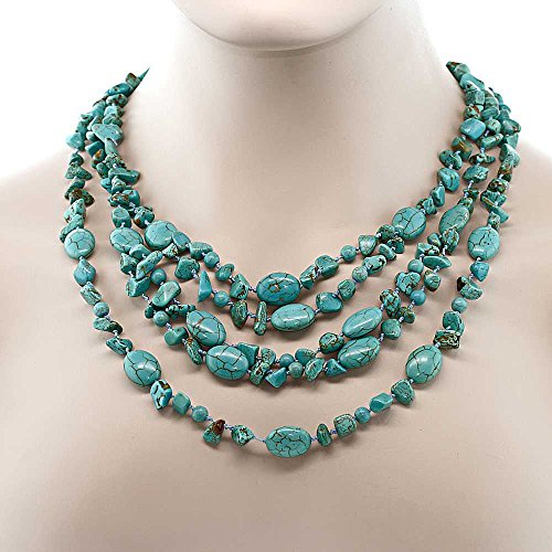 Gem Stone King Multi-Strand Beaded Chunky Simulated Turquoise Necklace 20” | Handmade Long Green Western Jewelry with Toggle Clasp Necklace For Women | 20 Inches