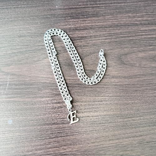 Stainless Steel Initial A-Z Necklace for Men Women,Cuban Chain,Titanium Steel Initial Letter Pendant Charm Necklaces Accessories Jewelry for Woman Man,21 Inch Chain - color: E