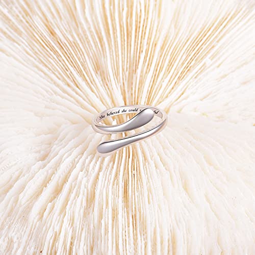 Fookduoduo 925 Sterling Silver Ring Inspirational Jewelry adjustable Wrap Open Rings for Women - style: She Believed She Could So She Did