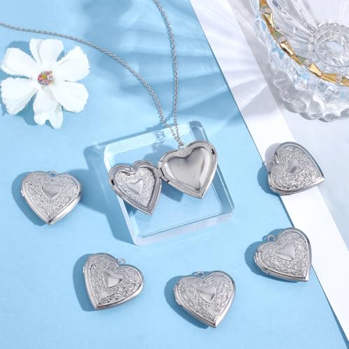 24Pcs Heart Photo Frame Charm 2 Styles Flat Round Stainless Steel Photo Locket Pendants Blank Memory Locket Picture Charms for Necklace Jewelry Making DIY Craft Women Gift - size: 29x28x7mm