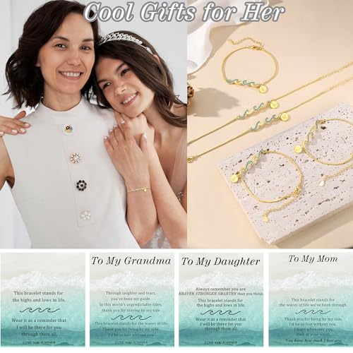 Gold Bracelets for Women Non Tarnish Graduation Gifts for Daughter 2026 Initial Bracelets for Women Mom Gifts Inspirational Wave Bracelet Grandma Letter A-Z Birthday Jewelry Christmas Stocking Stuffers - style: 11-K