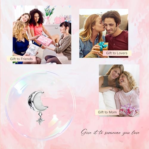 S925 Bead Pendant Charms for Bracelets Necklaces, Compatible with Pandora, Jewelry Making DIY - style: Moon & Star Charm