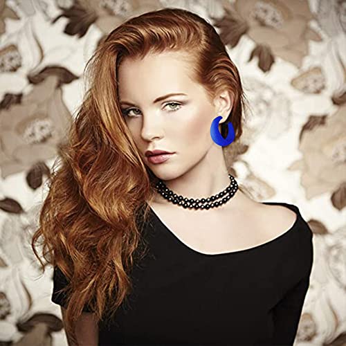 Acrylic Resin Earrings 70s 80s Colorful Hoop Earrings C Shape Trendy Chunky Cute Candy Earrings Jewelry for Women - color: Blue