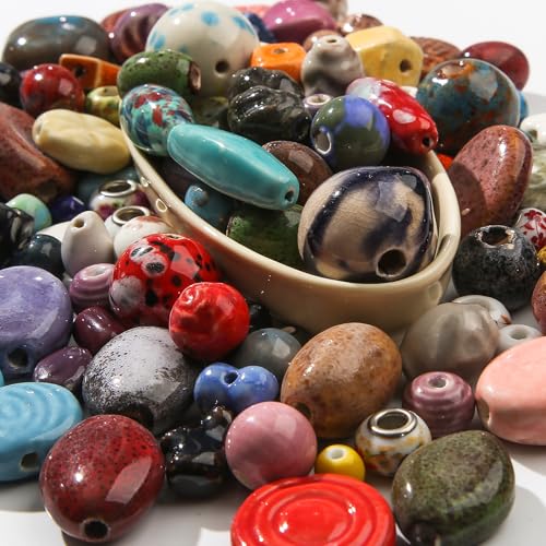 CZZZY 250g Ceramic Beads, Mixed Irregular Ceramic Bead, Handmade Porcelain Ceramic Beads for DIY Jewelry Making and Crafting - color: Mixed Color
