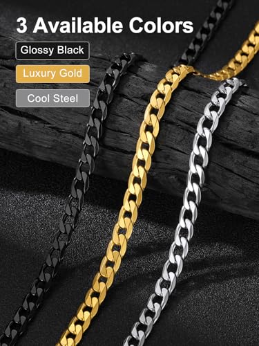 Suplight Cuban Link Chain Necklace for Men Women, Stainless Steel/Black/18K Gold Plated Chain 4mm/6mm/9mm Wide Cuban Chain Necklace, Hip Hop Jewelry 18"-30" - color: a. 6mm width-Steel, size: 22 inches