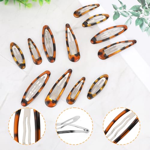 16 Pcs Snap Hair Clips, 4 Size Classic Tortoise Metal Hair Clips No Slip Oval Snap Hairs Clip for Women Girls Various Fine and Thick Hairs DIY Hairstyling Accessories