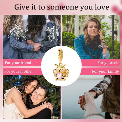 Hapour 925 Sterling Silver Charms for Bracelet Necklace Dangle Pendant Bead | Whale Shark Charm, Glow in the Dark, Matryoshka Russian Doll Baking European Jewelry Charm, 14k Gold Plated - style: Golden Honeybee Holding a Heart