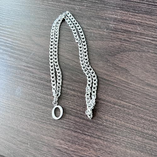 Stainless Steel Initial A-Z Necklace for Men Women,Cuban Chain,Titanium Steel Initial Letter Pendant Charm Necklaces Accessories Jewelry for Woman Man,21 Inch Chain - color: O
