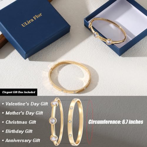 3 Pack Classic Gold Bangle Bracelet Set for Women Stackable Jewelry | 18K Gold Plated AAA Cubic Zirconia Unique Design Fits Most Wrists Simple Styling Long Lasting Luster Waterproof Non Tarnish - color: 2 Pack-Gemstone & Love