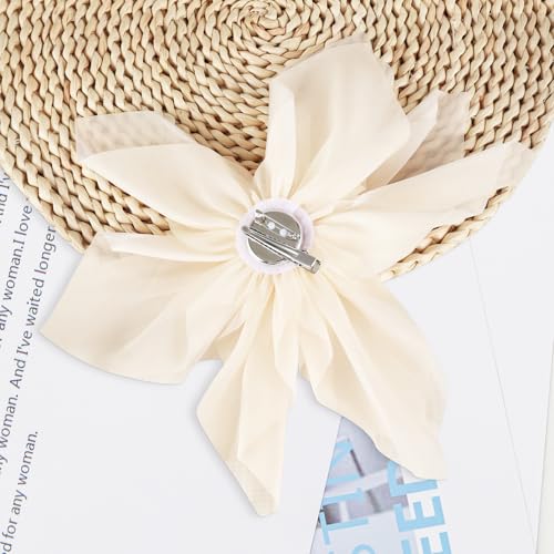 PLwelth Large Flower Brooch Pins Floral Hair Clips for Women Lapel Pins for Dress Clothes Suits Wedding Party Jewelry Gifts - color: Beige