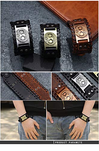 GelConnie Viking Bracelet Punk Leather Cuff Bracelet Gothic Leather Wristband Bracelet with Nordic Amulet Scandinavian Talisman Celtic Pagan Jewelry - color: Brown Tree