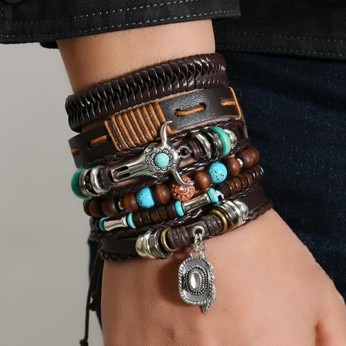 LOTSOF Western Turquoise Beaded Bracelet, Chic Stack Beaded Western Style for Country Concerts, Cowgirl Outfits & Boho Jewelry - color: 6 Cow Head Bracelet