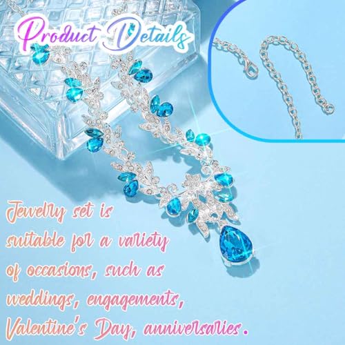 Rhinestone Bridal Wedding Jewelry Sets Gold Necklace Earrings Set Leaf Prom Formal Costume Jewelry Set for Women and Brides - color: Light Blue