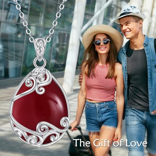 YAFEINI 925 Sterling Silver Moonstone Necklace Filigree Teardrop Pendant Necklace Jewelry for Women Girls - color: BB-Red Agate Filigree Necklace