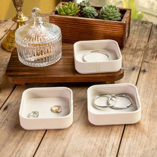 Set of 3 Small Stackable Jewelry Organizer Trays Mini Jewelry Drawer Oragnizer Small Jewelry Display Tray for Necklace Bracelet Rings Earrings and Makeup (White) - color: White