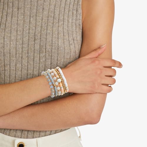 Boho Beaded Stretch Bracelets For Women Stackable Crystal Gold Plated Beaded Bracelets Set Trendy Handmade Friendship Braeclet Jewelry Gifts - color: F-XGrey 6pcs