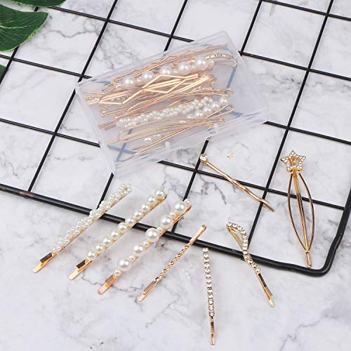 20Pcs Elegant Hair Barrettes Golden Metal Hair Clip Pearl Hair Pins | Alloy gold-plated imitation pearl hair accessories, gentle on hair. Hair barrettes Ideal for weddings, dances, and daily