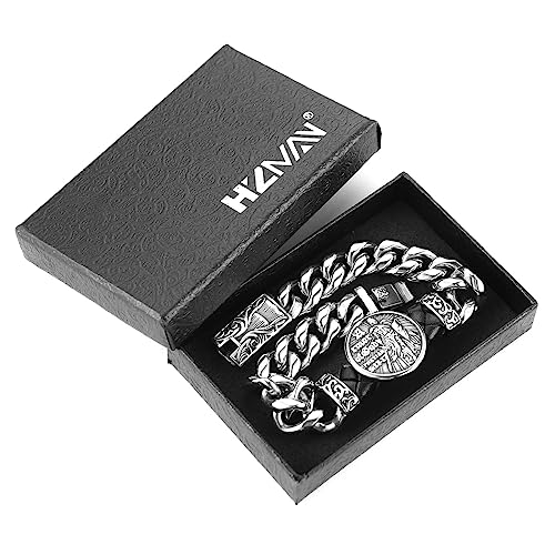 HZMAN 8.5Inch Cuban Link Bracelet for Men Silver Stainless Steel Heavy Biker Link Bracelet - color: Knight Templar