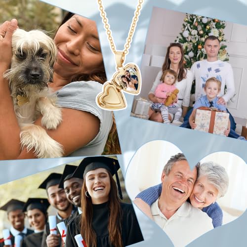 UNICRAFTALE 12Pcs Heart Charms Real 18K Gold Palted Locket Photo Frame Charms Love Dangle Charms Metal Memorial Charms with Pinch Bails Memory Necklace Making for Mother's Day Gift